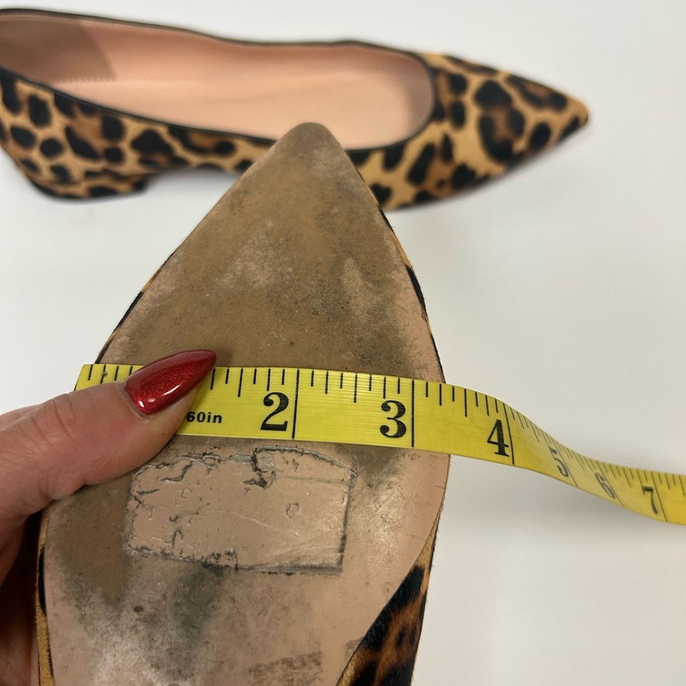 J Crew Leopard Print Shoes Women 9 Calf Hair Ballet Flats Pointed Toe Tan Brown - Picture 13 of 14